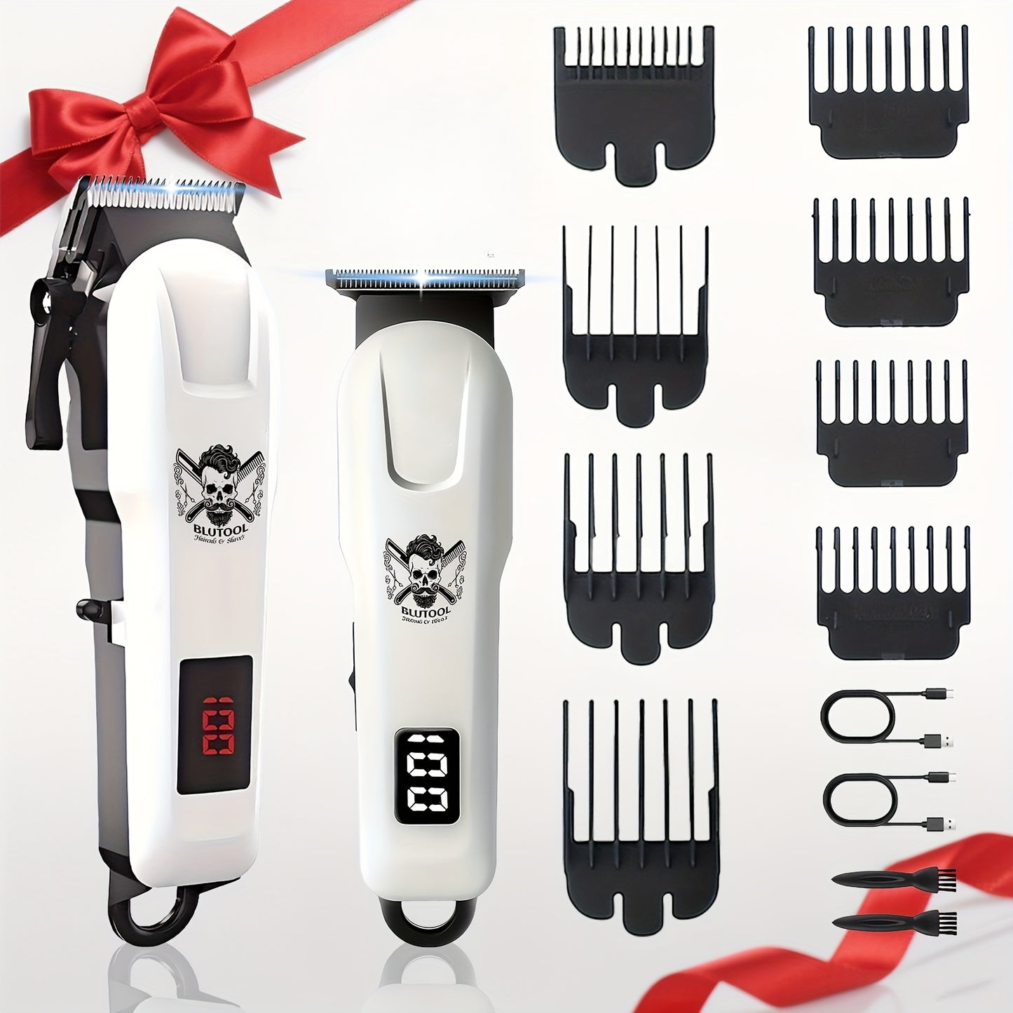 Cordless Hair Clipper Set USB Rechargeable Professional Electric Shaver with LED Display for Men - 2 or 3 Piece Home & Travel Grooming Kit Gift