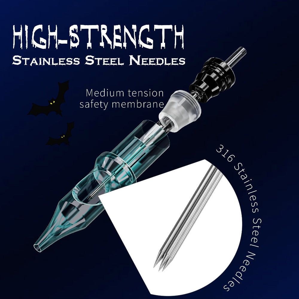 Tattoo Cartridge Needles Mixed Sizes 50pcs — Round Liner Shader Magnum Disposable Sterilized Safety Needles for Tattoo Machine Pen Professional Body Art Supplies