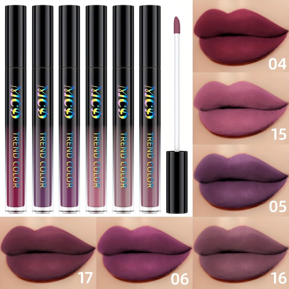 Lip Glaze Set Matte Liquid Lipstick 6pcs - Long-Lasting Non-Sticky Non-Drying Colorfast Lip Tint with Natural Scent for Defined Contoured Lips Everyday Makeup