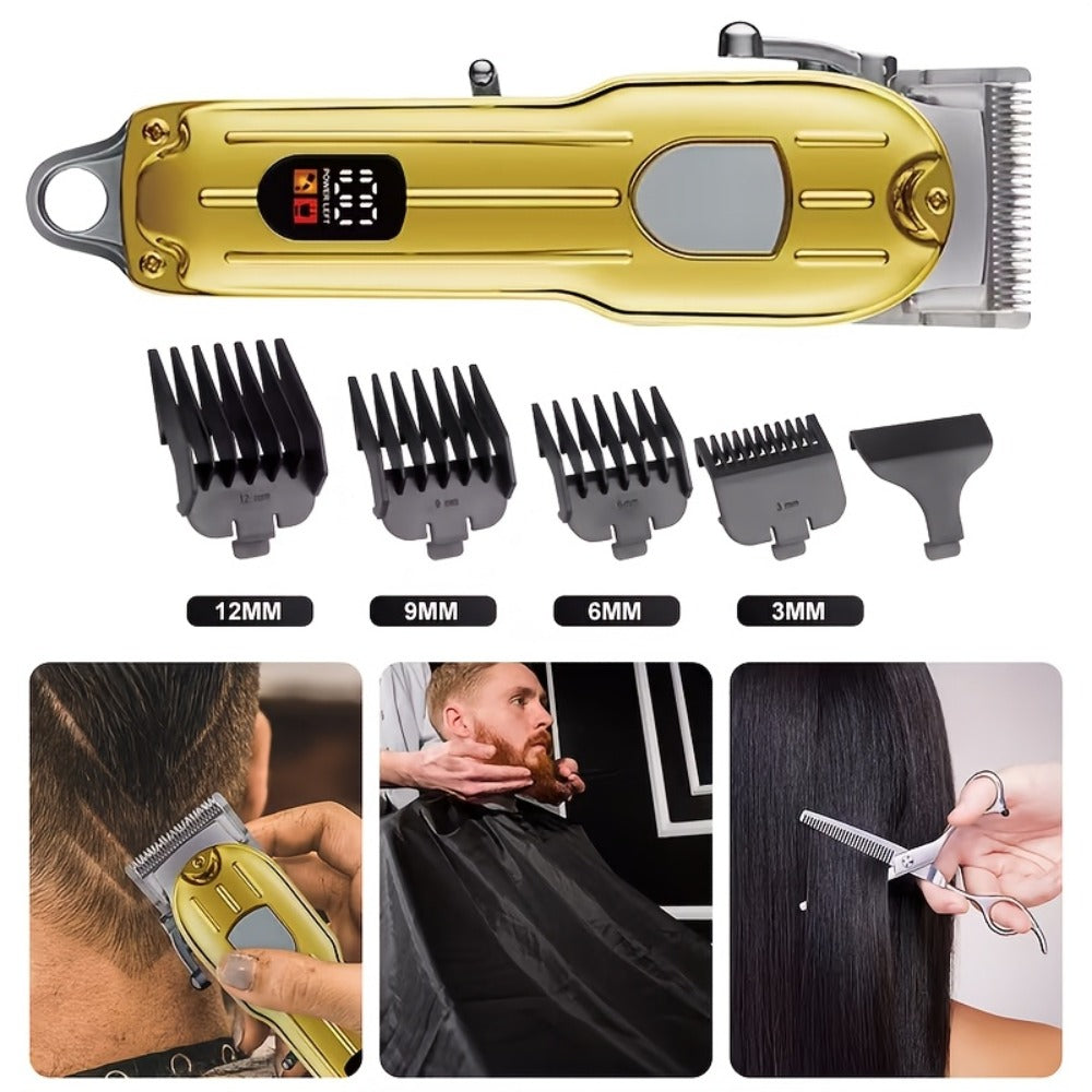 Barber Hair Clipper Kit for Men Professional USB Rechargeable Digital Size Adjustment Complete Set with Scissors 4 Limit Combs Cleaning Brush Gift for Dad Husband