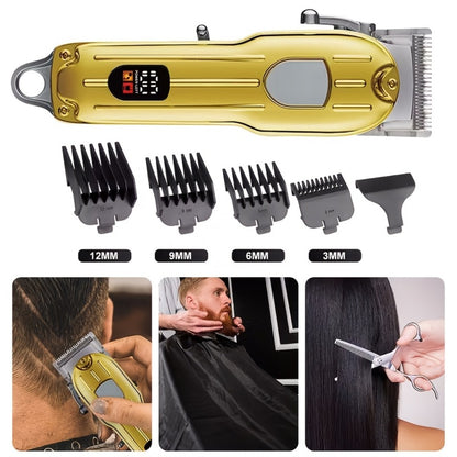 Barber Hair Clipper Kit for Men Professional USB Rechargeable Digital Size Adjustment Complete Set with Scissors 4 Limit Combs Cleaning Brush Gift for Dad Husband