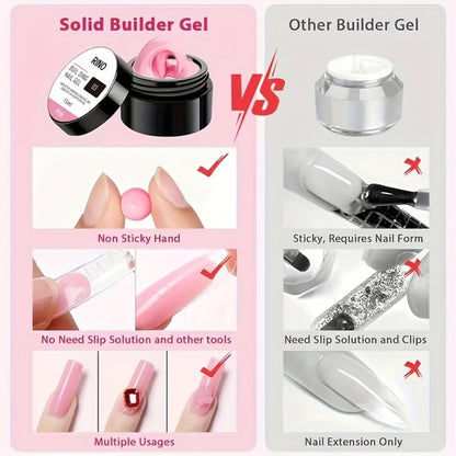 Solid Gel Builder Nail Extension Kit 5pcs Clear Nude Hard Gel 3D Nail Art Rhinestone Sculpture Molding Gel Flower Molds Sculpting Brush RINO