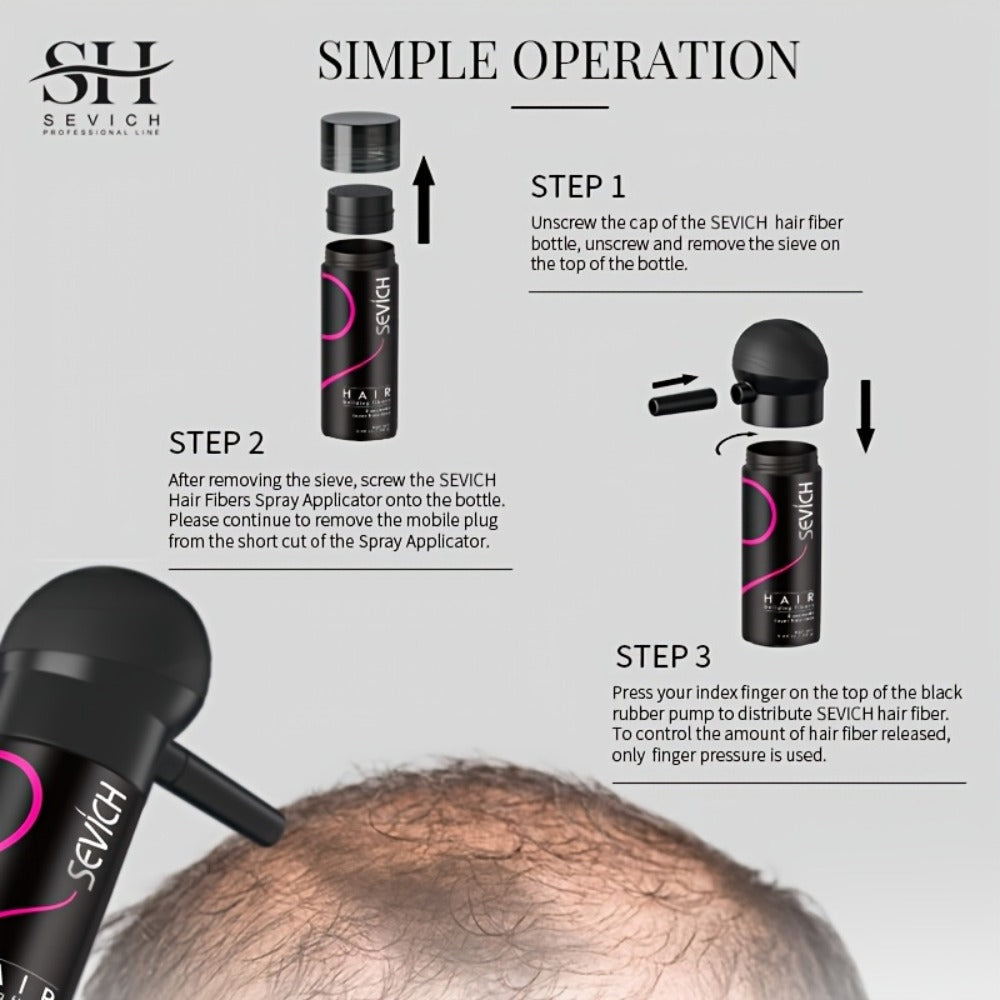 Hair Building Fibers with Spray Head 2-Pack Sevich - Instant Natural Thickening for Thinning Hair Fuller Look Conceals Hair Loss Black Dark Brown Medium Brown