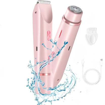 Bikini Razor Electric 2-in-1 Women Dry Wet Face Shaver USB Rechargeable - Painless Hair Removal for Bikini Line Underarms Legs Arms Face Portable Lady Shaver Gift