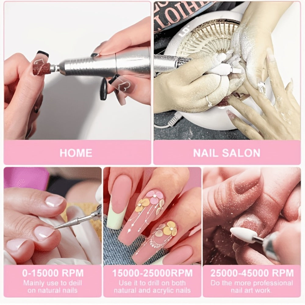45000 RPM Adjustable Speed Nail Drill Professional Cordless Electric Nail File Low-noise Nail Manicure Machine for Women Buffing And Polishing Nail Tool Set with LCD Display for Nail Salon for Nail Care(Pink Purple White)