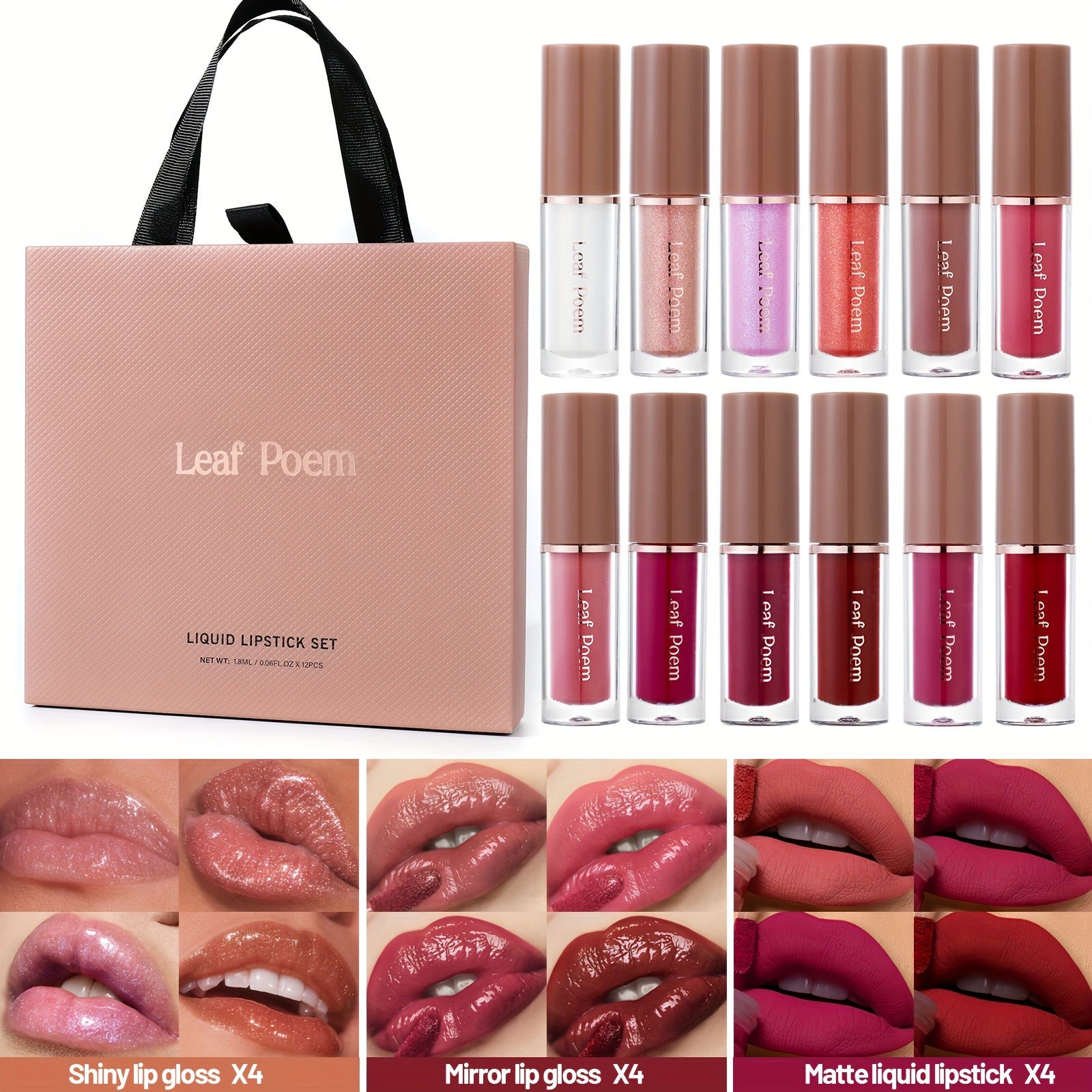 12pcs Set Of Mirror Matte Lip Gloss Set, Long-lasting Waterproof Lip Gloss, Velvet Matte Texture Lipstick, Long-lasting Beauty Solution, Perfect Gift