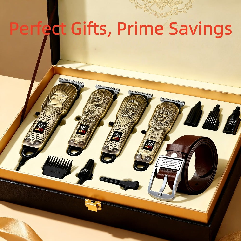 9pcs Hair Clipper Set + 1 Fashionable Elegant Belt, Electric Digital Hair Clipper, Trimmer, Rechargeable, Professional For Salons, Elegant Belt, Suitable For Both Men And Women, The Perfect Gift For Christmas And Halloween
