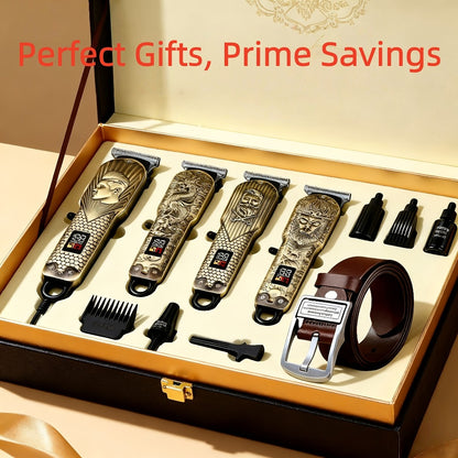 Hair Clipper Set for Men & Women JH702 Professional Electric Trimmer 9-Piece Kit with Fashion Belt - Rechargeable Digital Display Salon-Grade Grooming Gift