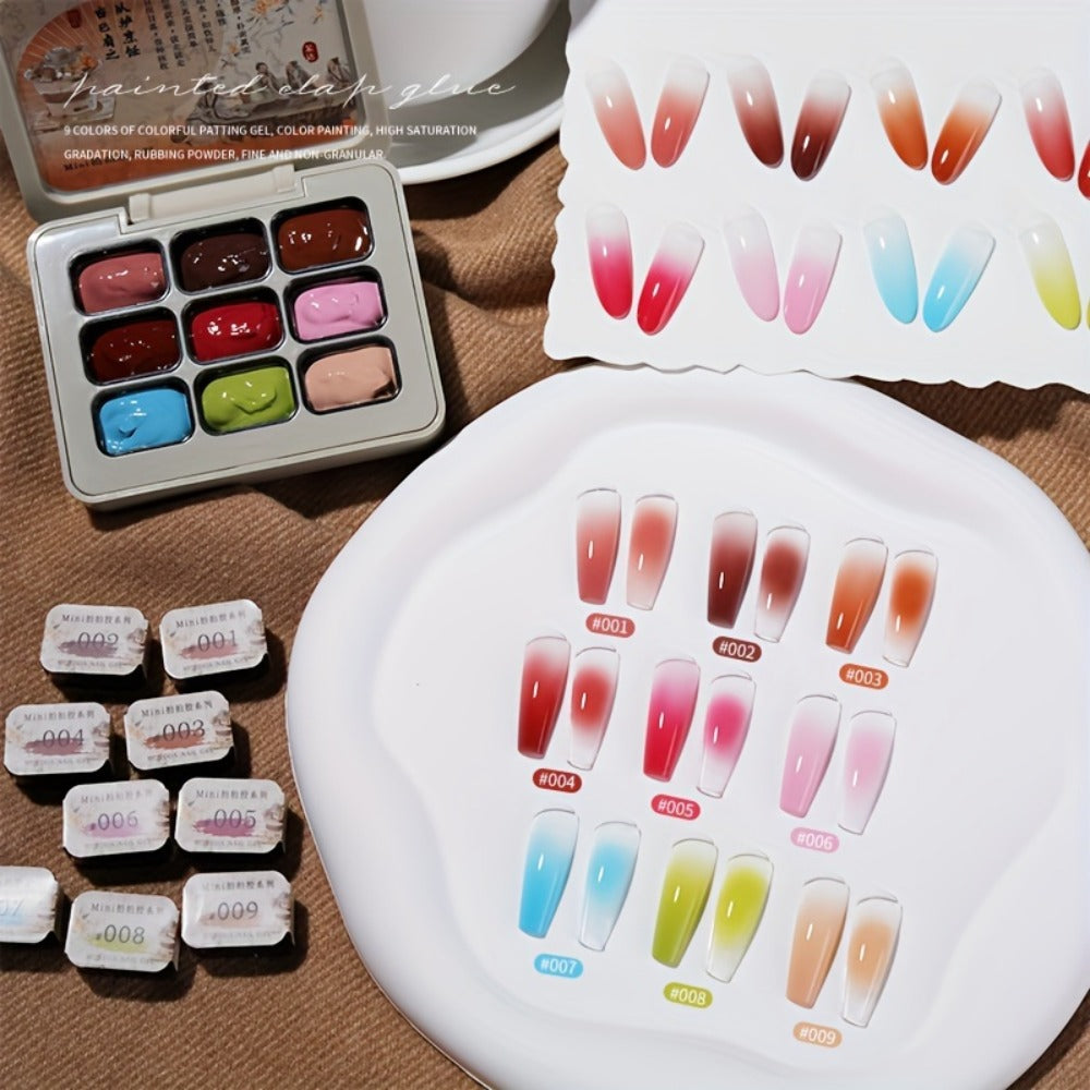 MORDDA Nine-Grid Tea Brewing Around The Stove 9pcs/Set---Autumn And Winter New Nail Polish Glue 9pcs/Set Firm And Durable Pat Glue Gradient Effect Christmas Nail Art Gift Nail Salon Nail Art