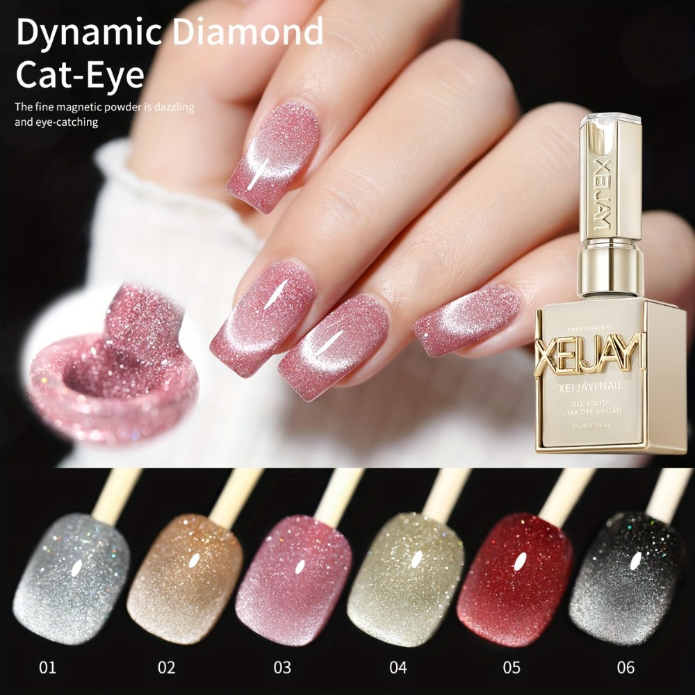Cat Eye Nail Trends 2025 Holographic Nail Art 6Colors Set 0.51oz Reflective Cat'S Eye Magnetic Nail Gel Soaking LED Gel Salon Female Nail Art Tools Fashion Nail Gel