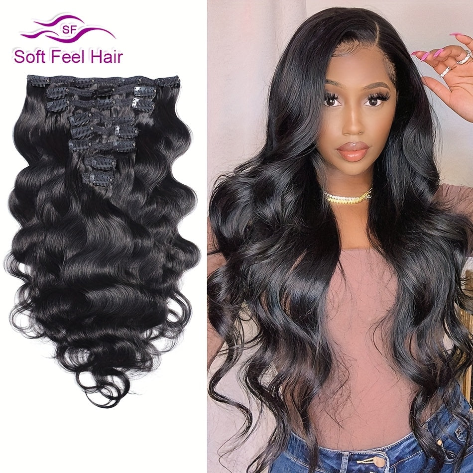 [Human Hair Extensions] Body Wave Clip in Human Hair Extensions 8pcs/Set Natural Color Clip Ins Human Hair 12-26 Inches 120G/Set