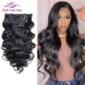 [Human Hair Extensions] Body Wave Clip in Human Hair Extensions 8pcs/Set Natural Color Clip Ins Human Hair 12-26 Inches 120G/Set