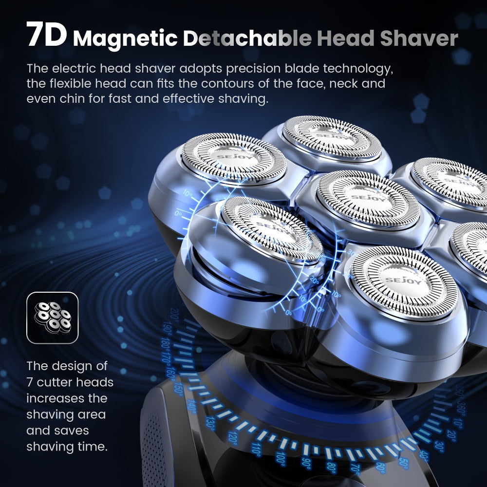 Sejoy 7D Electric Shaver For Bald Men, Upgraded 7 Floating Head, With Nose Hair Trimmer, Facial Cleaning Brush1.5H Fast Charging Travel Lock, Best Gift