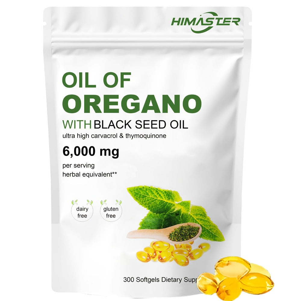 Himaster Oil of Oregano Softgels Per Serving, 300 Count 2 in 1 Formulated with Black Seed Plant Base