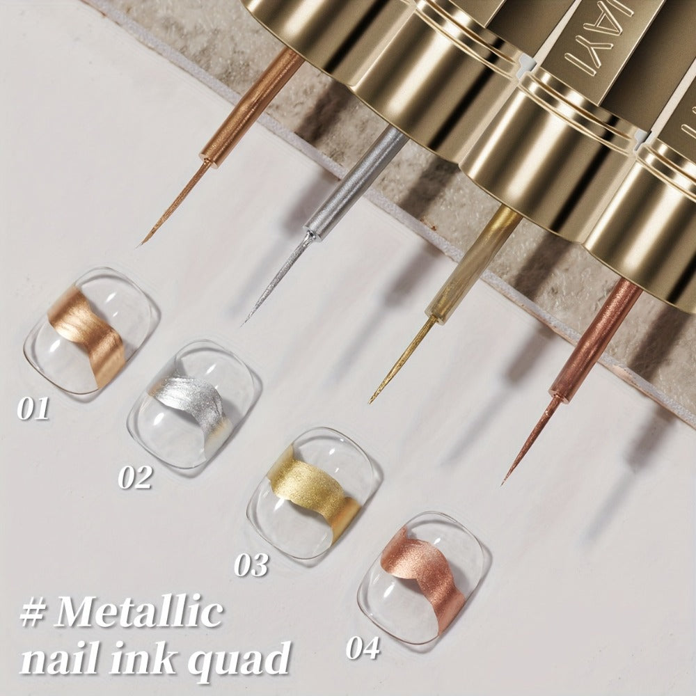 XEIJAYI 2025 New Arrival Nail Art Gel, 4pcs Set, Golden Silvery Metal Finish, High Saturation, No Wipe, Long Lasting, Alcohol Free, Blooming Gel, DIY Nail Art Design for Salon, Nail Art, DIY