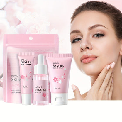 Cherry Blossom Skincare Gift Set Sakura Complete Routine - Essence Cream Cleanser Toner Eye Cream Mud Mask Exfoliating Mask Eye Mask Lip Balm Birthday Gift Women