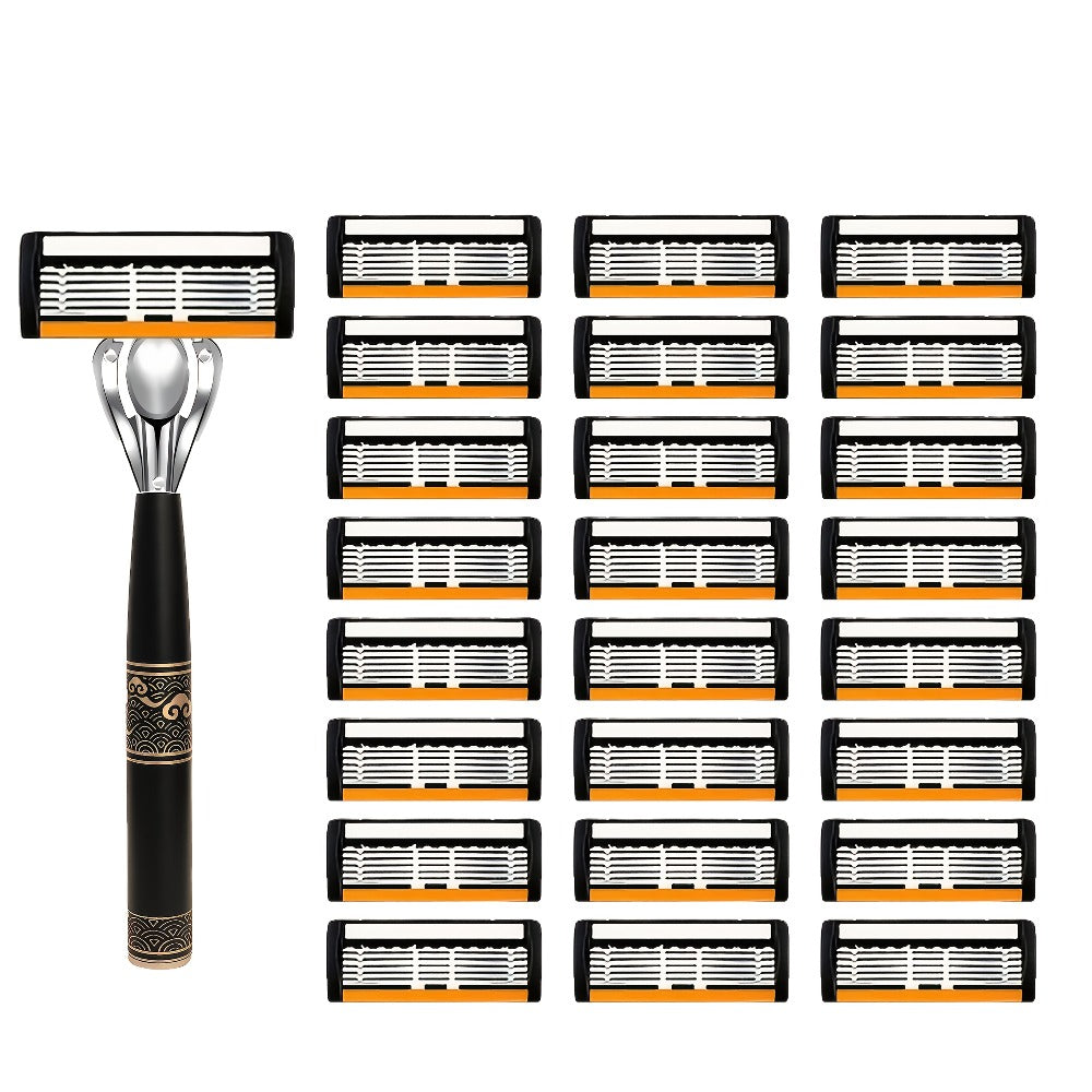 High-End Razor Featuring Six-Layer Blades, a Comfortable Half Handle, And Options for 6, 12, 24, 30, Or 36 Refills, Designed for Men'S Smooth And Accurate Grooming