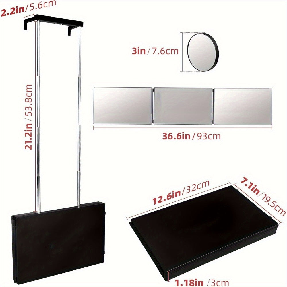 Self Hair Cutting Mirror 360° View 3-Way Anti-Fog HD Glass with 10X Magnifying Mirror - Height Adjustable Door Wall Table Mount DIY Barber Mirror for Home