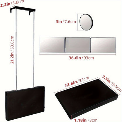 Self Hair Cutting Mirror 360° View 3-Way Anti-Fog HD Glass with 10X Magnifying Mirror - Height Adjustable Door Wall Table Mount DIY Barber Mirror for Home