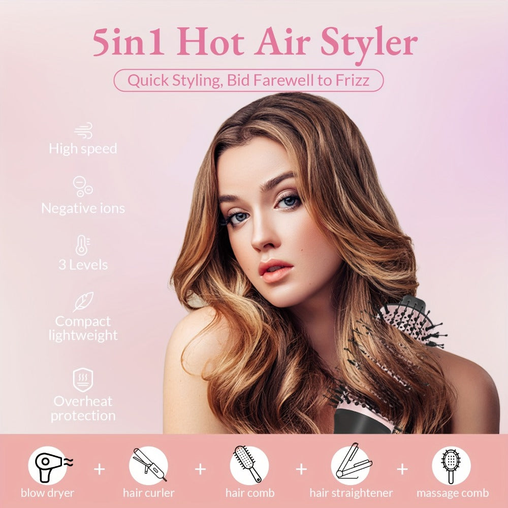 Hot Air Comb For Women, Negative Ion, 5-in-1 Styling Comb Set, Hair Dryer, Massage Straightening Comb, Round Curling Iron And Brush, Oval Styling Comb, Interchangeable Head, Gifts For Mother'S Day, Girl Stuff, Wow Hair Products