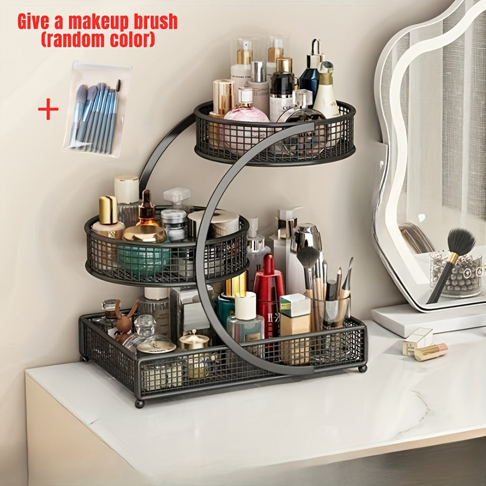 Lightweight Metal Cosmetic Storage Rack with Makeup Brushes No-Installation Countertop Organizer for Dresser Bathroom Vanity Skincare Makeup Black White