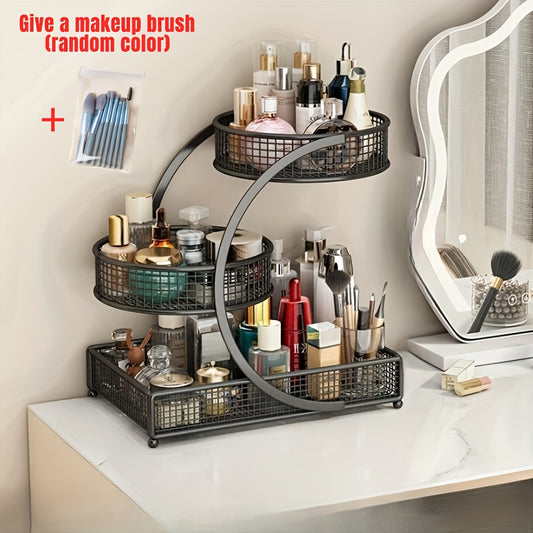 [Lightweight Cosmetic Rack] A Storage Rack for Painted Metal Cosmetics (with Makeup Brushes of Random Colors). It Is a Lightweight, Non Installation Cosmetic Storage Rack That Can Be Used as a Dressing Table, Bathroom Countertop Storage Rack, or Dressing