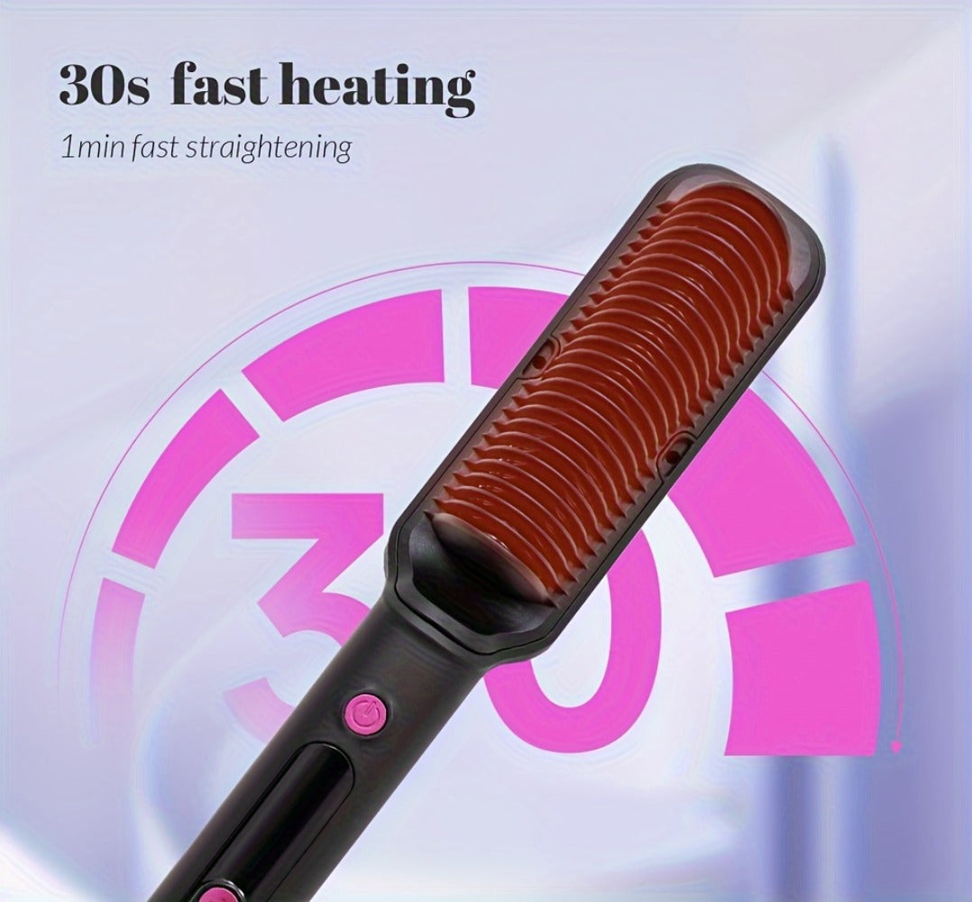 Hair Straightener Brush with Six Temperature Settings, Ionic Hair Straightening Brush Flat Iron for Women, Anti-Scald Straightening Comb Fast for Home Salon, Precise Temperature Control And Heats Up Fast, Christmas, Santa, Happy Holidays