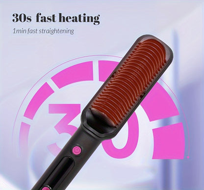 Ionic Hair Straightener Brush 6 Temperature Settings Flat Iron for Women – Anti-Scald, Fast Heat-Up, Precise Temp Control, Home & Salon Straightening Comb