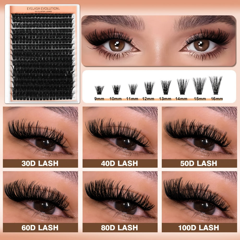 100D/100D Set Volumised Cluster Lashes Single Cluster Lash Extensions Soft & Reusable DIY Cluster Lash Extension Kit Packaging Random