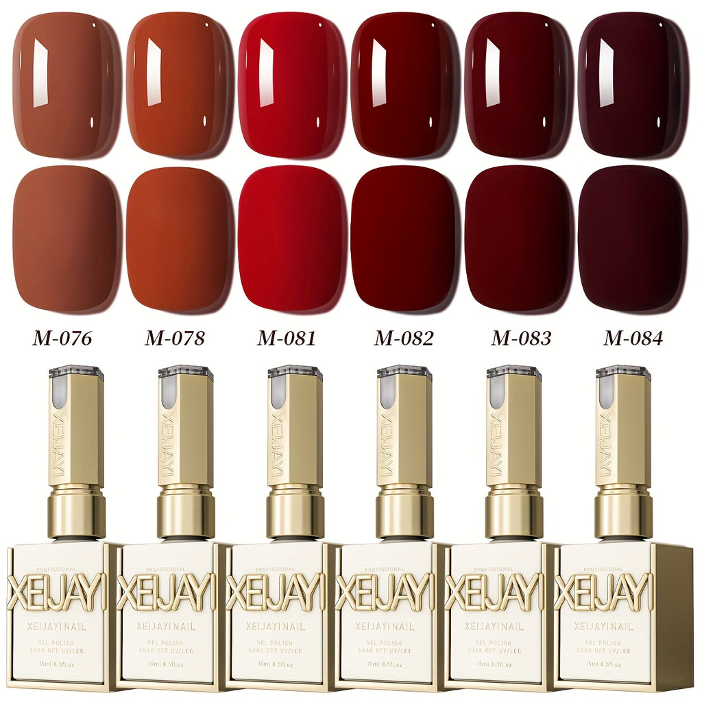 Spring Nail Trends 2025 Bright Nail 6pcs Set 0.51oz New Popular Red Wine Nail Gel Semi Permanent Nail Art Soaking LED Nail Salon DIY Nail Salon Gel