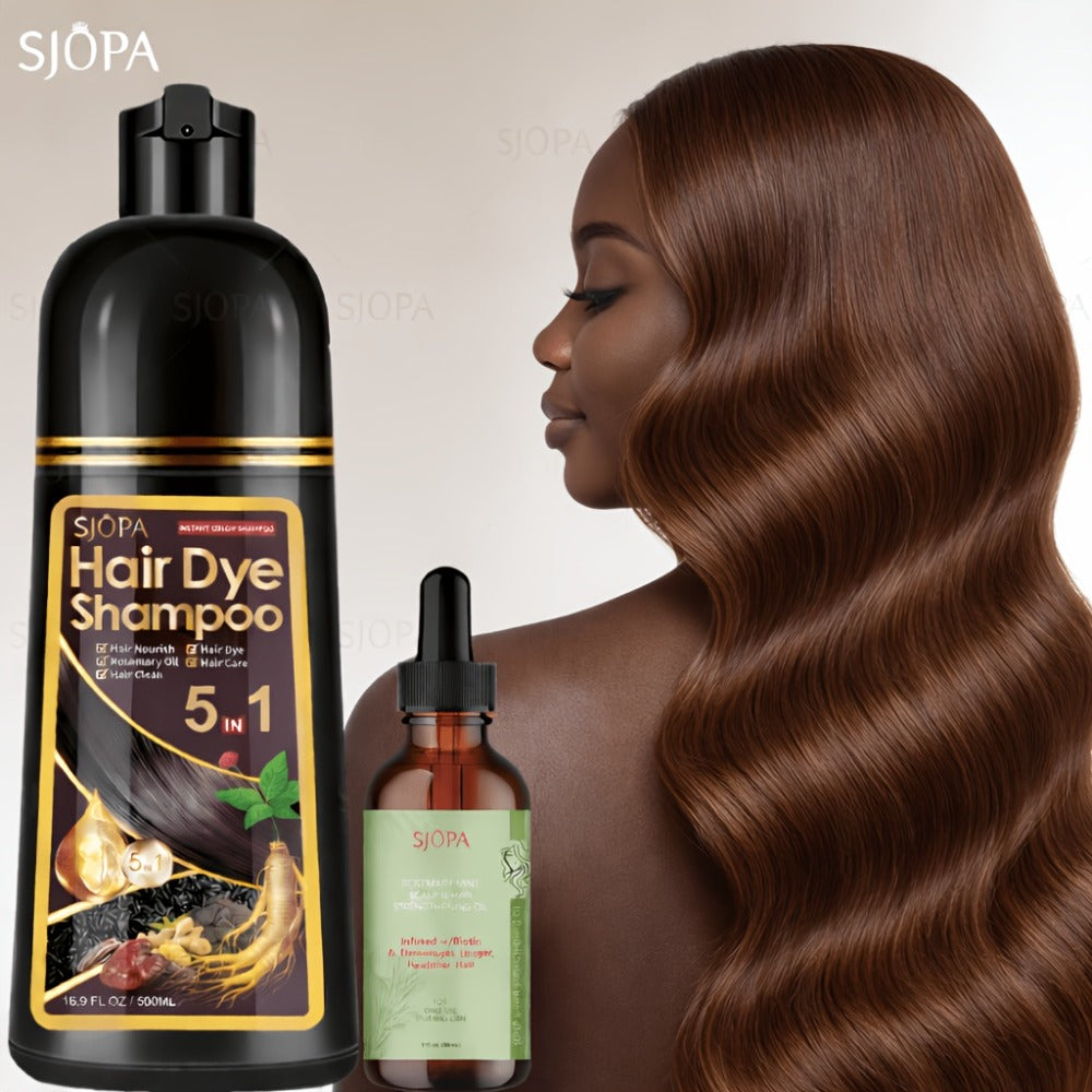 Hair Dye Shampoo Kit 3-in-1 with Rosemary Hair Oil - Quick Color, Gentle & Natural Formula | 16.91oz + Oil | 12 Shades | Safe for Skin | Perfect Gift
