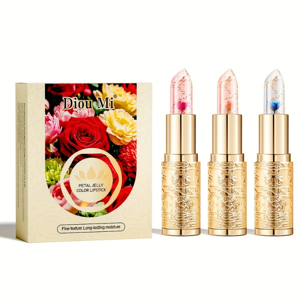 Color Changing Lip Gloss Set 3 Pcs - Temperature Magic Pink Tint, Crystal Jelly Balm & Lipstick Combo, Plant Squalane Moisturizing, Natural Hydrating Lip Makeup, Valentine's Day Christmas Gift