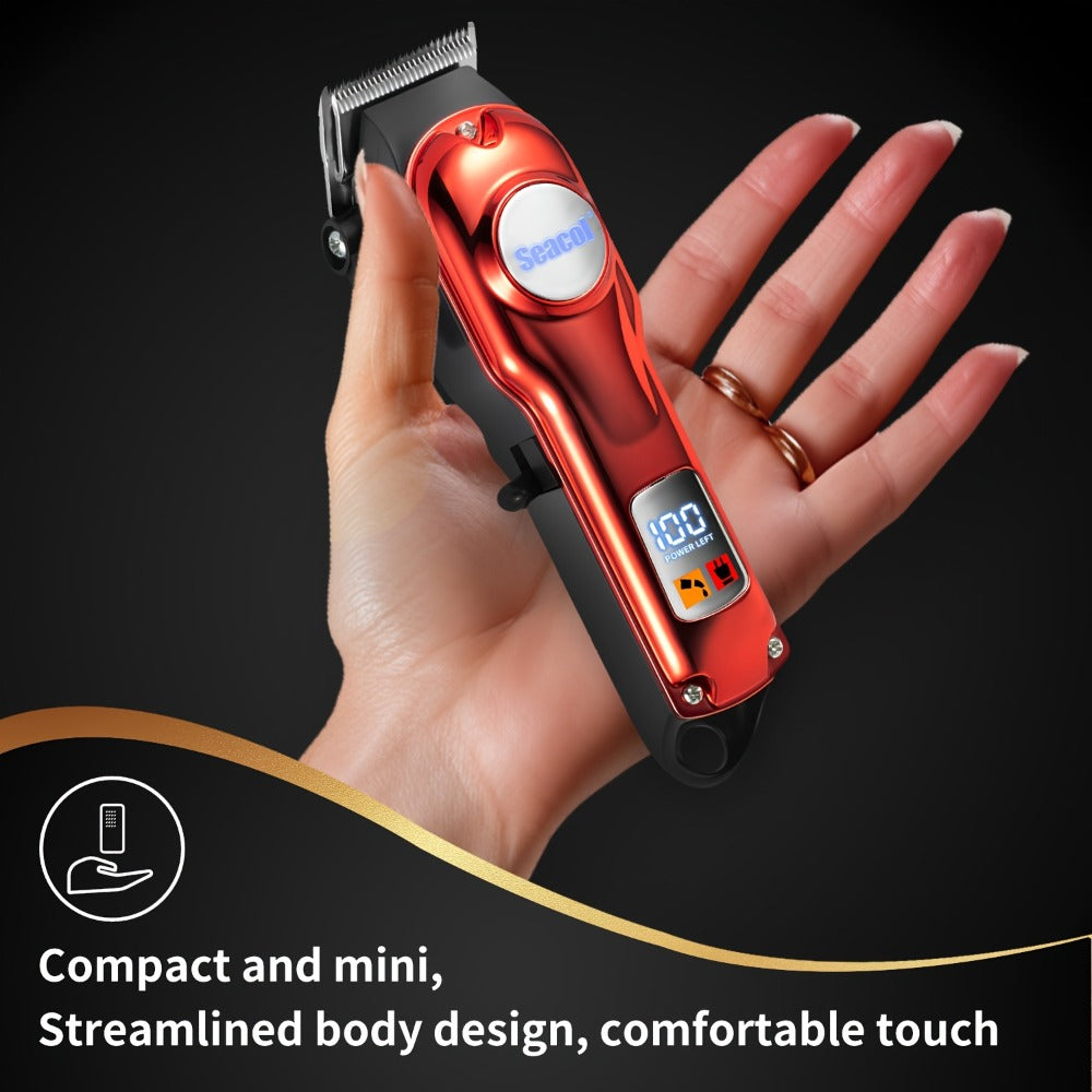 Men'S Professional Hair Clippers, And Rechargeable Electric Trimmer, Made with an ABS Body, Featuring a 900Mah Lithium Battery, USB Charging Capability, an LCD Display, And Comes with Limiting Combs And a Cleaning Brush