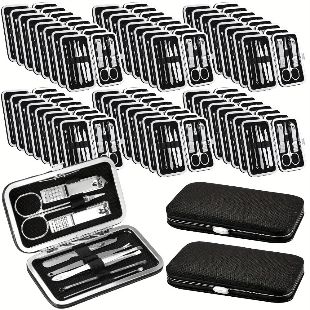 50 Set Travel Manicure Kit Nail Clippers Pedicure Professional Nail Care Tools Stainless Steel Grooming Nail Set with Portable Travel Case Gifts for Family Friend Personal (Black, 8 In1)