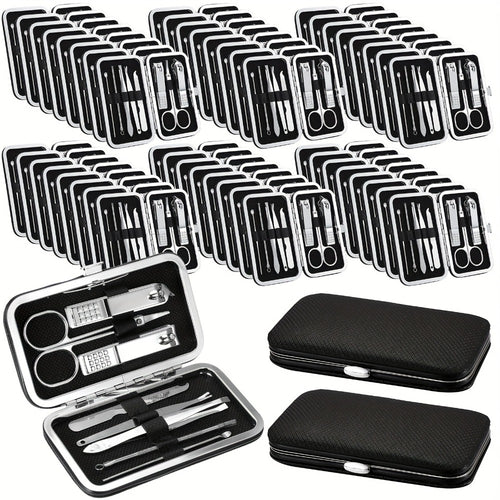 Manicure Kit 8 In 1 Stainless Steel Professional Nail Clipper Set with Portable Travel Case Pedicure Grooming Tools Nail Care Set Bulk 50 Pack Gift for Men Women Family Friends