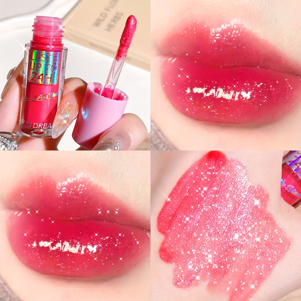 Lip Gloss & Lip Stain Set — Waterproof 24H Long-Lasting, Glitter Shine, Moisturizing Lip Oil, Berry Coral Pink Red Shades, High-Impact Color for Festivals & Everyday Glam