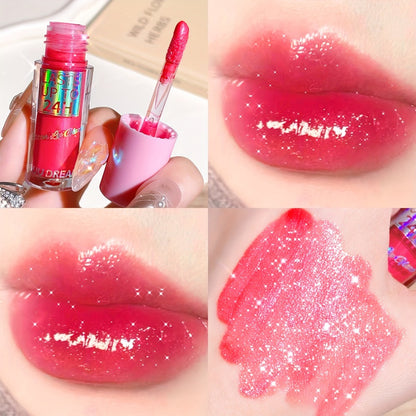 Lip Gloss & Lip Stain Set — Waterproof 24H Long-Lasting, Glitter Shine, Moisturizing Lip Oil, Berry Coral Pink Red Shades, High-Impact Color for Festivals & Everyday Glam