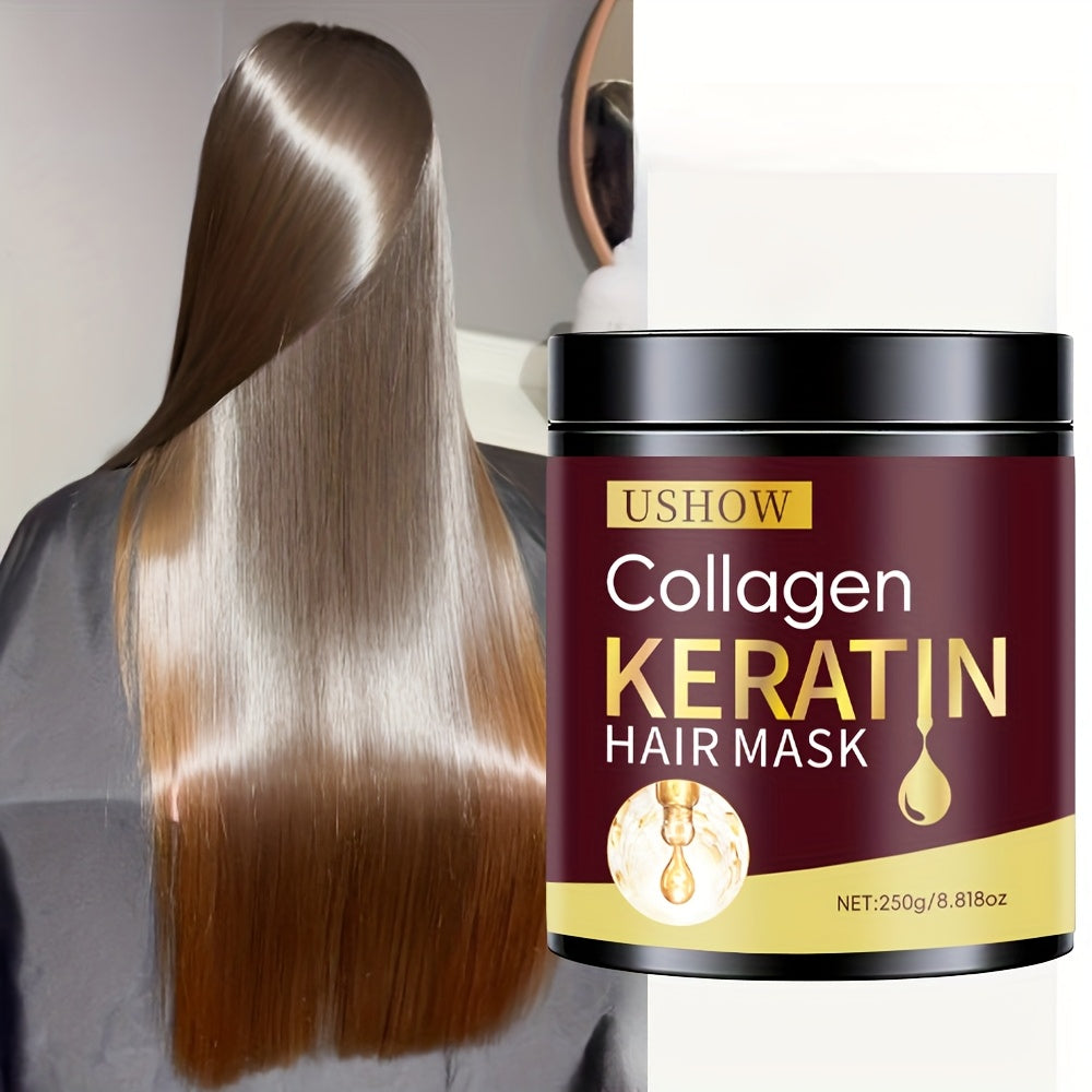 250G Ushow Collagen Keratin Hair - Intensive Nourishment & Split End Protection with Keratin & Collagen for Dry And Damaged Hair, Softens & Fortifies, Perfect for Women, Hair Care, Elegant Packaging, Premium Ingredients