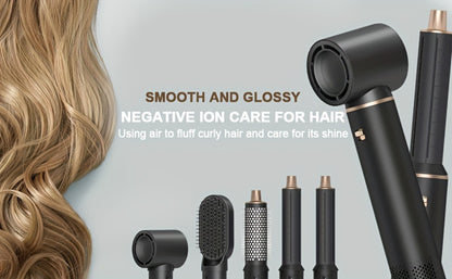 5-in-1 Hair Styler Brush Negative Ion Technology – Hot Air Blow Dryer, Curler & Straightener Multi-Function Styling Brush for Women – Black, Grey, Pink
