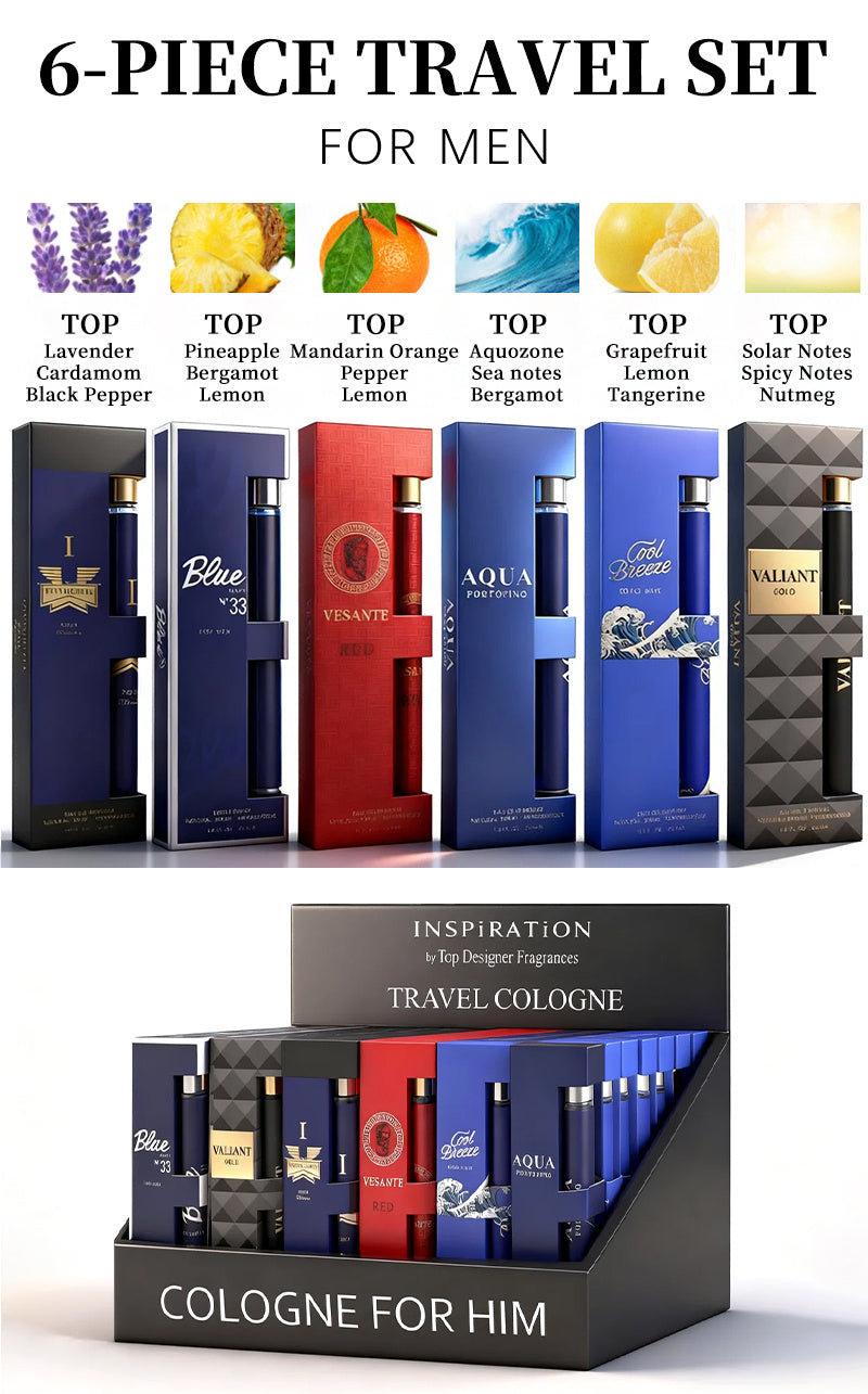 6-Piece Travel Set, Men's Eau De Toilette Spray, Long Lasting Fragrance, 6 Different Flavor, Perfect For Holiday Gifts, Dating, Daily Life, Parties, 1.18 Fl Oz/bottle, Valentine's Day And Other Festivals