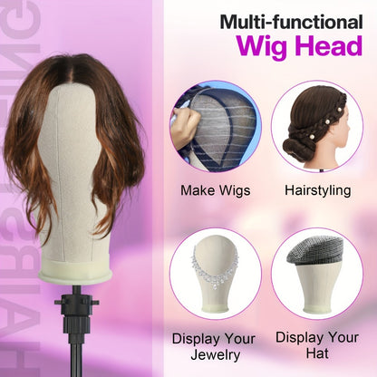 Mannequin Head with Wig Stand Adjustable 22 Inch Cosmetology Manikin Head Set for Wigs Styling Practice Hair Styling Display Pink Black White