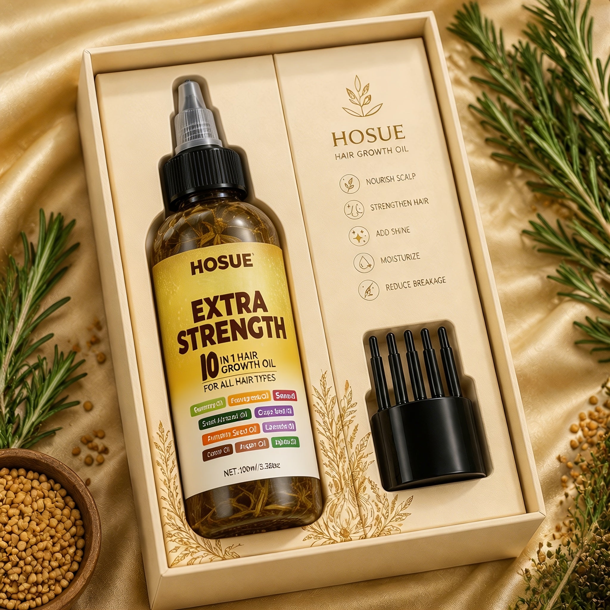3.38oz Botanical Hair Oil, 10-In-1 Herbal Hair Essential Oils, Contains Batana Oil, Rosemary, Fenugreek, Pumpkin Seed Oil, for All Damaged Hair And Scalp Types, Multi-Effect Nourishment, Enhance Shine & Strengthen Hair | Father'S Day Gift