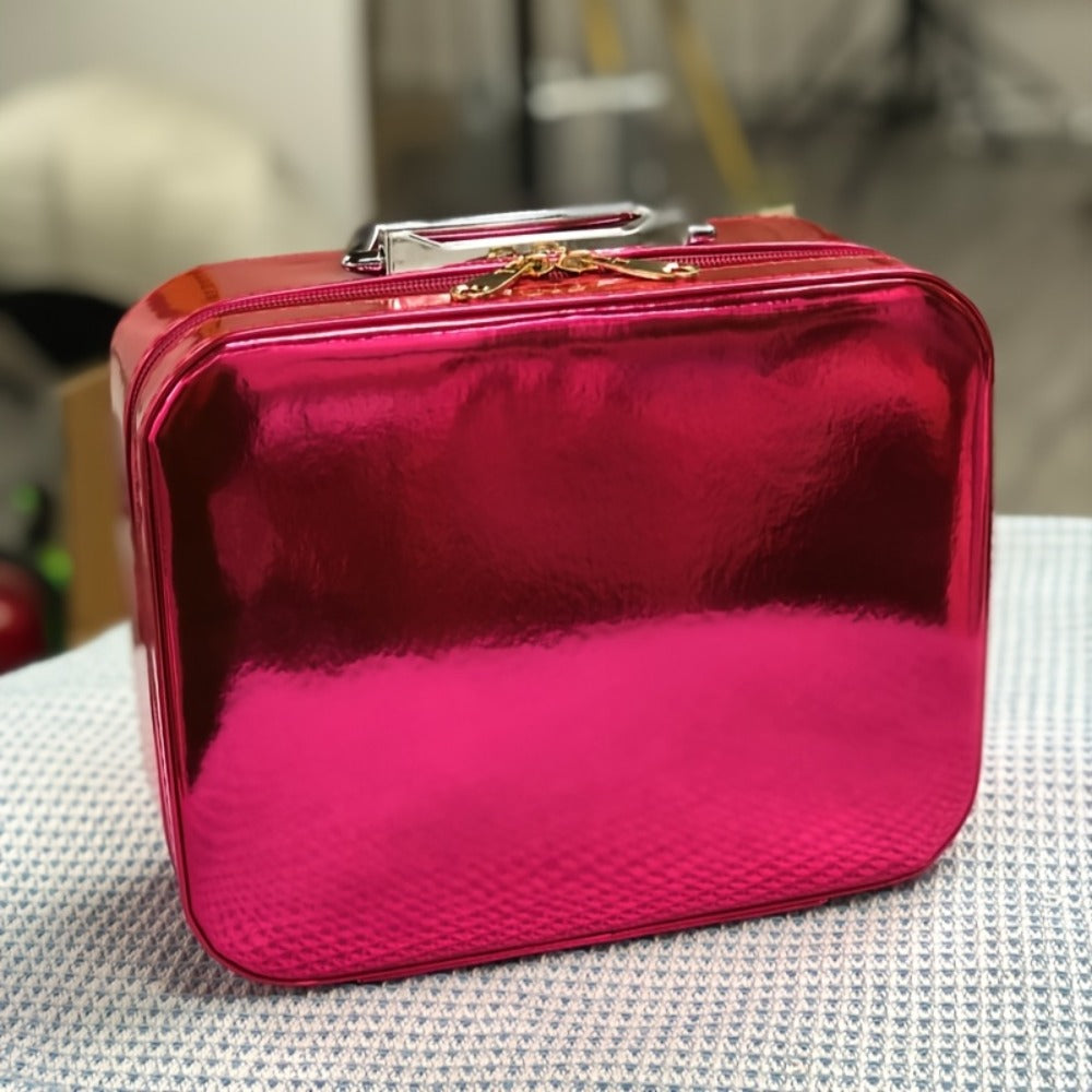 1pc Luxury Hard Shell Makeup Travel Case - Large Capacity Flat-Lay Organizer - Portable Glitter Storage Box for Women, Fits Inside Suitcase, Flash, Storage Bag