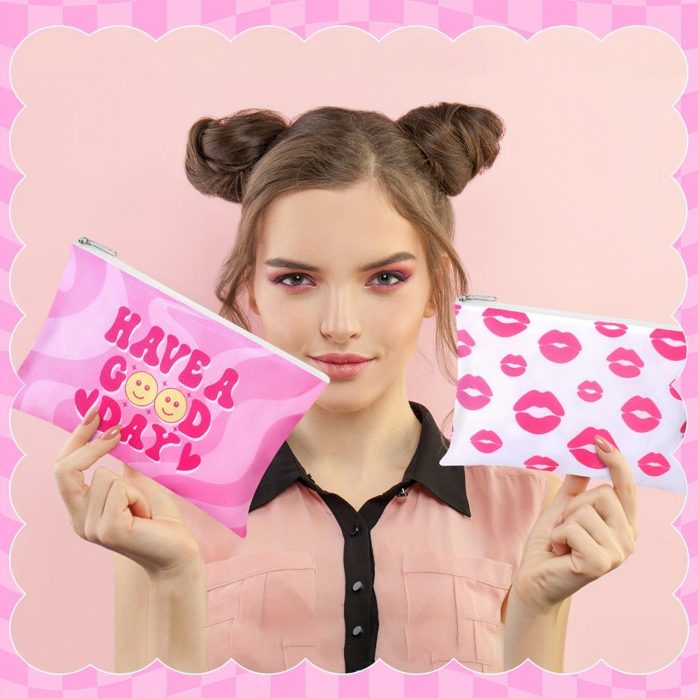 24pcs Cosmetic Bags Pink Makeup Pouches Bulk Cute Cosmetic Pouch With Zipper Women'S Gift Travel Toiletry Organizer Bags Howdy Birthday Gifts For Party Supplies