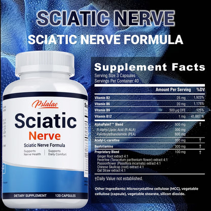Sciatic Nerve Support Supplement 120 Capsules | Vitamin B Complex Acetyl-L-Carnitine & Benfotiamine Formula | Bone & Nerve Health Support | Gluten-Free for Men and Women