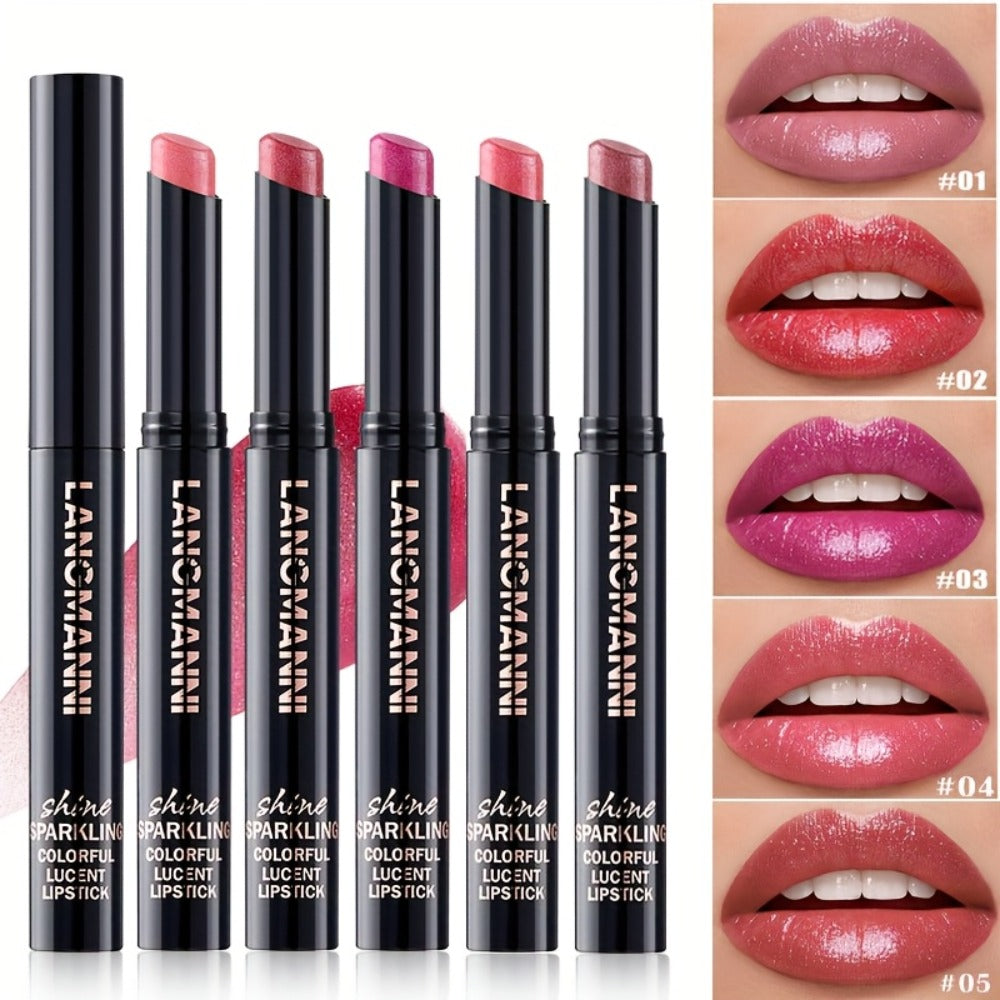 Lipstick Set 5pcs Diagonal Angled Multi Color Long Lasting Easy to Wear Lip Makeup - 5 Shades Gift for Beauty Lovers Beginners & Women