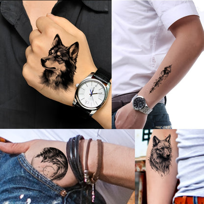 Temporary Tattoos for Men Adults 44 Sheets | Realistic Black Wolf Mountain Lion Tiger Body Art | Large & Small Fake Tattoo Stickers | Long-Lasting Waterproof Half Arm Tattoo Designs