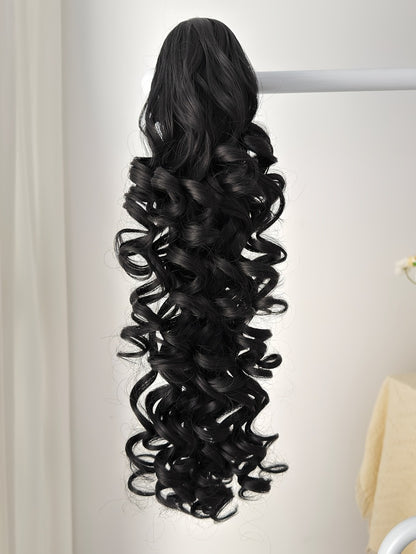 Ponytail Extension Curly 28 Inch Long — Heat Resistant Synthetic Clip In Wrap Around Hairpiece, Voluminous Bouncy Curls for Women Everyday Wear Parties Festivals