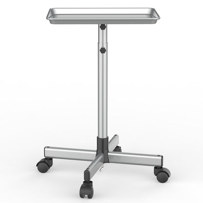 Salon Rolling Tray Trolley on Wheels – Height Adjustable 30"-42" Premium Salon Cart for Nail Tech, Esthetician, Barber & Beauty Station, Silver