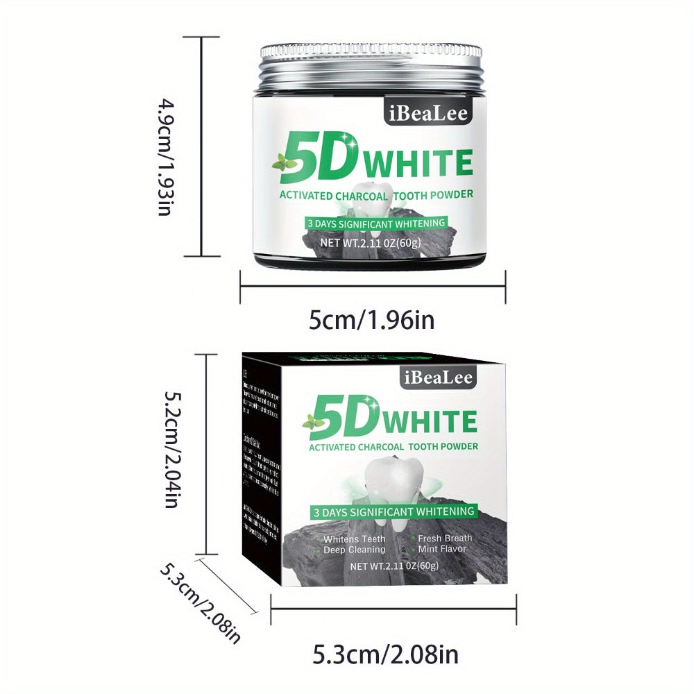 IBeaLee 5D White Activated Charcoal Teeth Powder - 3-Day Fast-Acting Stain Remover for Coffee & Tea, Natural Breath Freshener & Deep Cleaner, with Daily Use for Men & Women, Daily Dental Care, Polished Finish, Brightening Effect